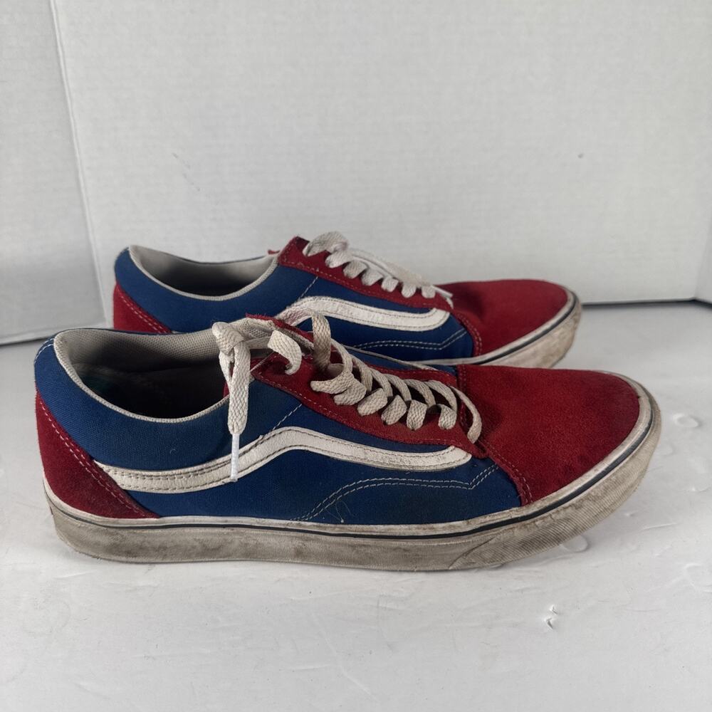 Vans Mens 11.5 Sneakers Old Skool Red Blue Colorblock Skate Shoes 11.5